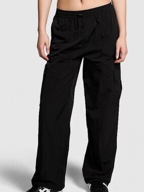Victoria’s Secret Pink Black Satin Parachute Cargo Pants Sz.L NWT